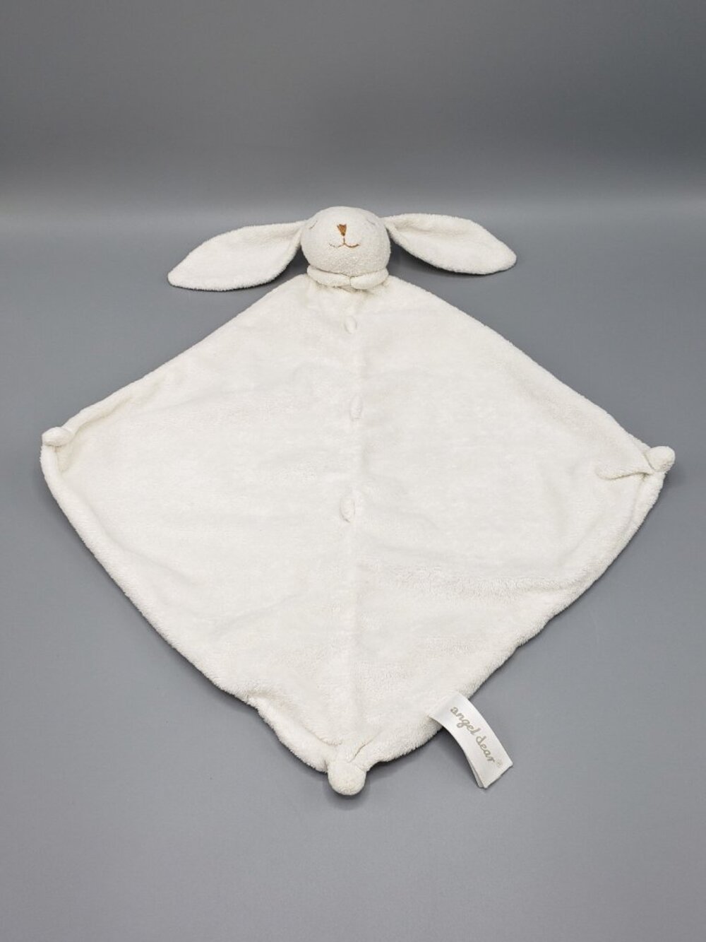 Angel Dear White Rabbit Plush Lovey Baby Security Blanket 12" Knotted Nubs Tabs